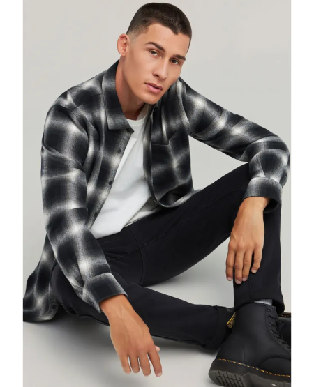 FUNKY BUDDHA Men's plaid shirt with chest pocket FBM012-035-05 BLACK