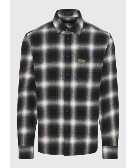 FUNKY BUDDHA Men's plaid shirt with chest pocket FBM012-035-05 BLACK