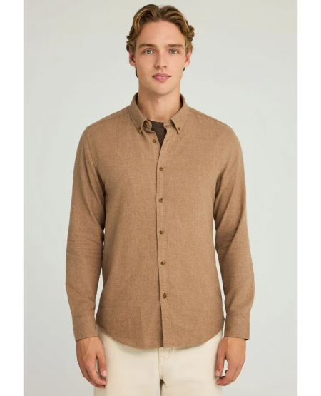 FUNKY BUDDHA Ανδρικό oxford πουκάμισο με button-down γιακά - The Essentials FBM012-046-05 CIGAR MEL FW25/26