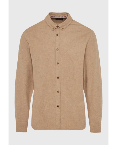 FUNKY BUDDHA Ανδρικό oxford πουκάμισο με button-down γιακά - The Essentials FBM012-046-05 CIGAR MEL FW25/26
