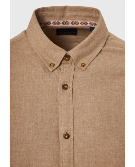 FUNKY BUDDHA Ανδρικό oxford πουκάμισο με button-down γιακά - The Essentials FBM012-046-05 CIGAR MEL FW25/26
