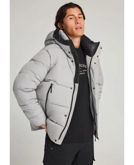 FUNKY BUDDHA Ανδρικό puffer μπουφάν με κουκούλα FBM012-031-01 GREY FW25/26
