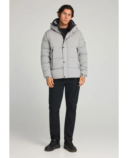 FUNKY BUDDHA Ανδρικό puffer μπουφάν με κουκούλα FBM012-031-01 GREY FW25/26
