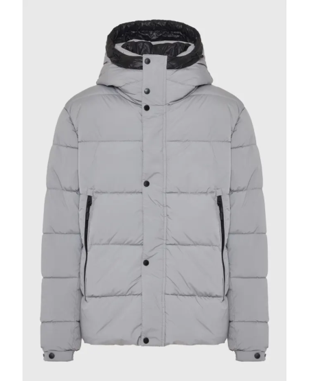 FUNKY BUDDHA Ανδρικό puffer μπουφάν με κουκούλα FBM012-031-01 GREY FW25/26