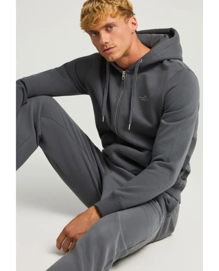 FUNKY BUDDHA Ανδρική φούτερ ζακέτα με κουκούλα- The essentials FBM012-001-06 DK GREY FW25/26