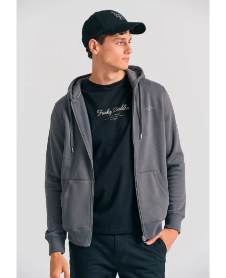 FUNKY BUDDHA Ανδρική φούτερ ζακέτα με κουκούλα- The essentials FBM012-001-06 DK GREY FW25/26