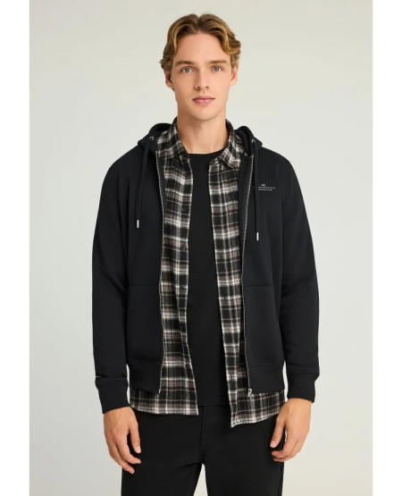 FUNKY BUDDHA Ανδρική φούτερ ζακέτα με κουκούλα- The essentials FBM012-001-06 BLACK FW25/26