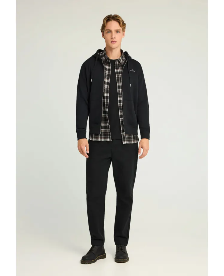 FUNKY BUDDHA Ανδρική φούτερ ζακέτα με κουκούλα- The essentials FBM012-001-06 BLACK FW25/26