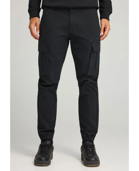 FUNKY BUDDHA Ανδρικό regular fit cargo παντελόνι με cuffed τελείωμα FBM012-030-02 BLACK