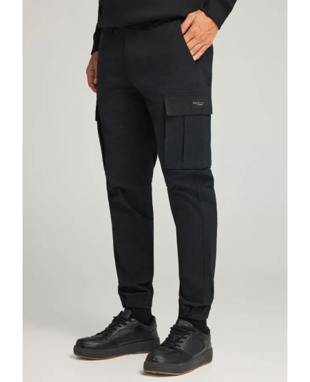 FUNKY BUDDHA Ανδρικό regular fit cargo παντελόνι με cuffed τελείωμα FBM012-030-02 BLACK
