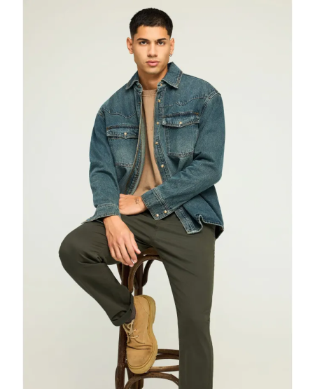 FUNKY BUDDHA Ανδρικό chino παντελόνι - The essentials FBM012-001-02 FOREST NIGHT FW25/26