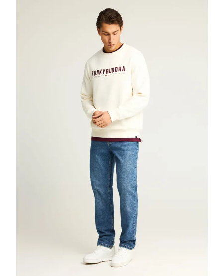 FUNKY BUDDHA Straight fit τζιν παντελόνι με washed effects FBM012-080-02 MD BLUE FW25/26