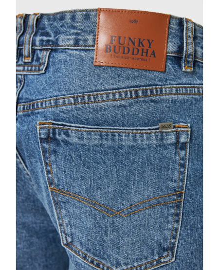 FUNKY BUDDHA Straight fit τζιν παντελόνι με washed effects FBM012-080-02 MD BLUE FW25/26