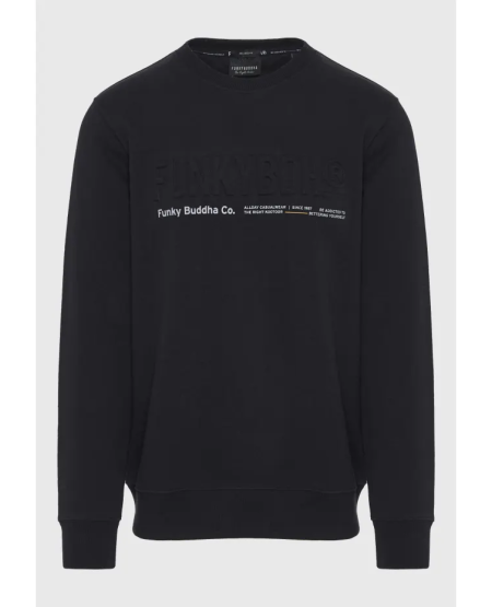 FUNKY BUDDHA Men's crewneck sweatshirt with printed logo FBM012-008-06 BLACK