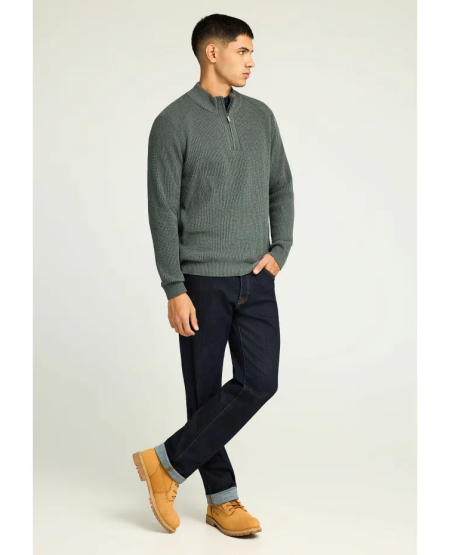 FUNKY BUDDHA Ανδρικό half-zip πλεκτό πουλόβερ FBM012-052-09 CEMENT FW25/26