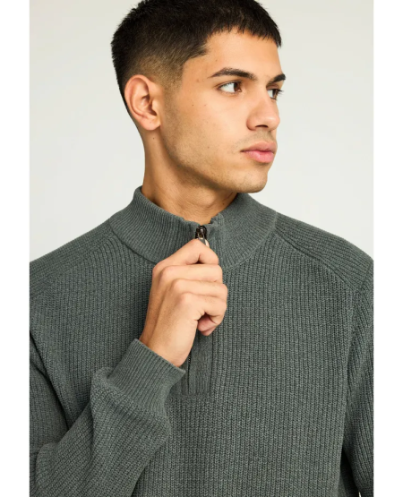 FUNKY BUDDHA Ανδρικό half-zip πλεκτό πουλόβερ FBM012-052-09 CEMENT FW25/26
