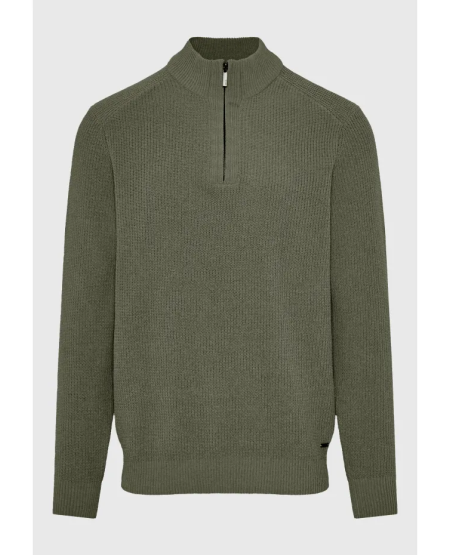FUNKY BUDDHA Ανδρικό half-zip πλεκτό πουλόβερ FBM012-052-09 CEMENT FW25/26