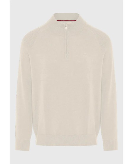 FUNKY BUDDHA Ανδρικό μονόχρωμο half-zip πλεκτό πουλόβερ FBM012-003-09 IVORY
