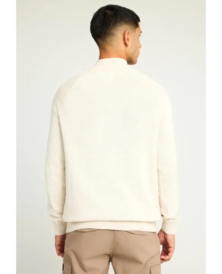 FUNKY BUDDHA Ανδρικό μονόχρωμο half-zip πλεκτό πουλόβερ FBM012-003-09 IVORY