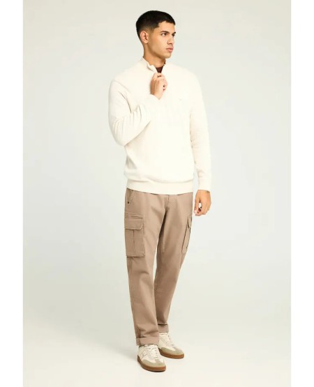 FUNKY BUDDHA Ανδρικό μονόχρωμο half-zip πλεκτό πουλόβερ FBM012-003-09 IVORY