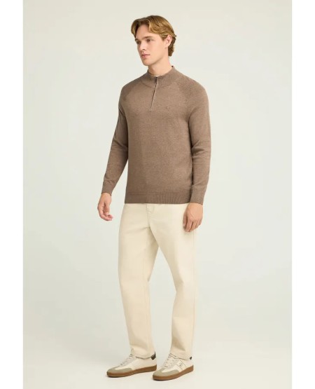 FUNKY BUDDHA Ανδρικό μονόχρωμο half-zip πλεκτό πουλόβερ FBM012-003-09 CIGAR