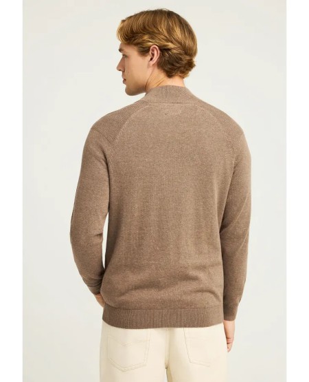 FUNKY BUDDHA Ανδρικό μονόχρωμο half-zip πλεκτό πουλόβερ FBM012-003-09 CIGAR