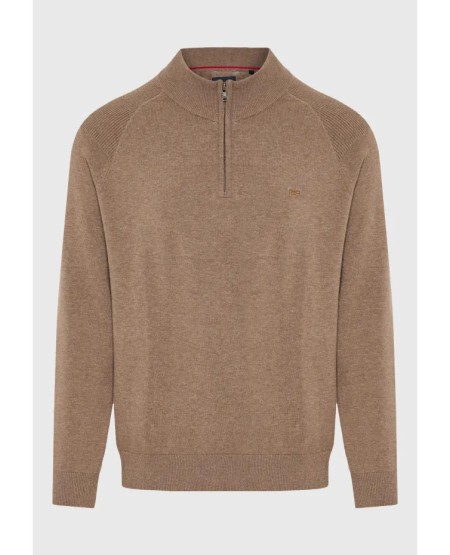 FUNKY BUDDHA Ανδρικό μονόχρωμο half-zip πλεκτό πουλόβερ FBM012-003-09 CIGAR