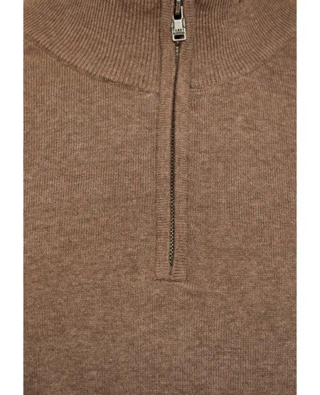 FUNKY BUDDHA Ανδρικό μονόχρωμο half-zip πλεκτό πουλόβερ FBM012-003-09 CIGAR
