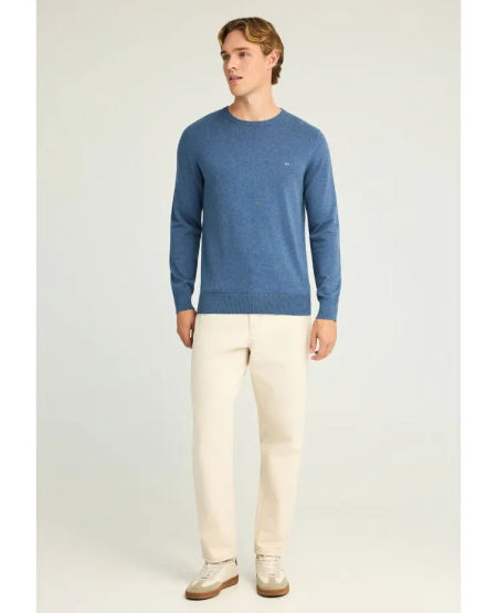 FUNKY BUDDHA Ανδρικό βαμβακερό πουλόβερ - The essentials FBM012-001-09 INDIGO MEL