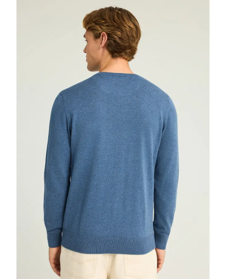 FUNKY BUDDHA Ανδρικό βαμβακερό πουλόβερ - The essentials FBM012-001-09 INDIGO MEL