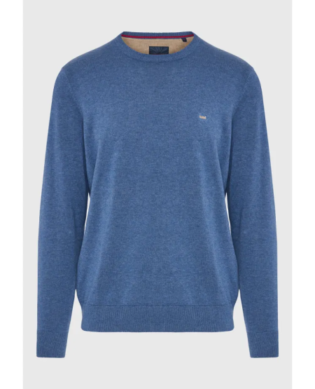 FUNKY BUDDHA Ανδρικό βαμβακερό πουλόβερ - The essentials FBM012-001-09 INDIGO MEL
