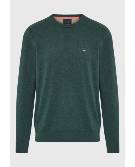 FUNKY BUDDHA Ανδρικό βαμβακερό πουλόβερ - The essentials FBM012-001-09 PINE GREEN MEL