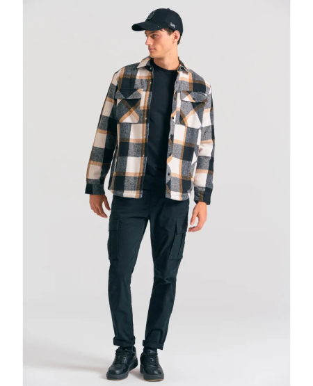 FUNKY BUDDHA Ανδρικό comfort cargo παντελόνι - The essentials FBM012-002-02 BLACK
