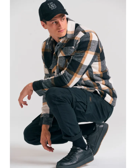 FUNKY BUDDHA Ανδρικό comfort cargo παντελόνι - The essentials FBM012-002-02 BLACK FW25/26