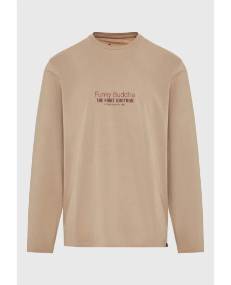 FUNKY BUDDHA Μακρυμάνικη μπλούζα με branded τύπωμα FBM012-003-07 LT CIGAR FW25/26
