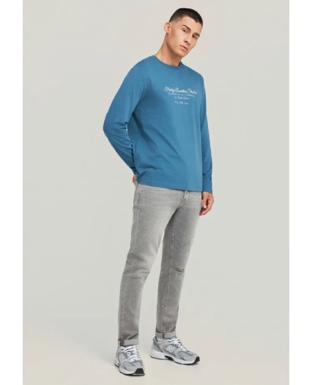 FUNKY BUDDHA Μακρυμάνικο T-shirt με Funky Buddha τύπωμα στο στήθος FBM012-004-07 INDIAN TEAL