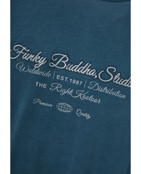 FUNKY BUDDHA Μακρυμάνικο T-shirt με Funky Buddha τύπωμα στο στήθος FBM012-004-07 INDIAN TEAL