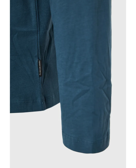 FUNKY BUDDHA Μακρυμάνικο T-shirt με Funky Buddha τύπωμα στο στήθος FBM012-004-07 INDIAN TEAL