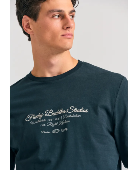 FUNKY BUDDHA Μακρυμάνικο T-shirt με Funky Buddha τύπωμα στο στήθος FBM012-004-07 BLACK
