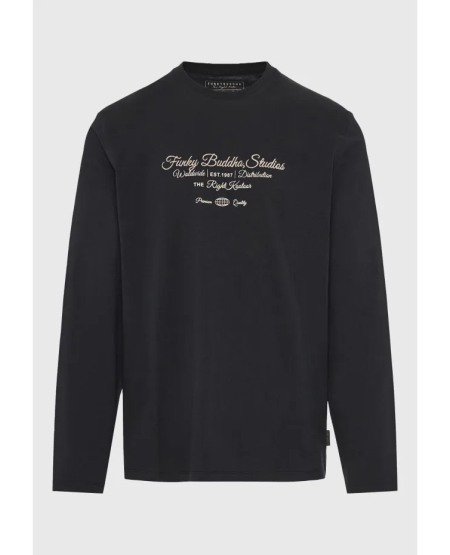 FUNKY BUDDHA Μακρυμάνικο T-shirt με Funky Buddha τύπωμα στο στήθος FBM012-004-07 BLACK