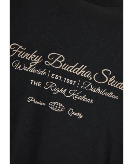 FUNKY BUDDHA Μακρυμάνικο T-shirt με Funky Buddha τύπωμα στο στήθος FBM012-004-07 BLACK