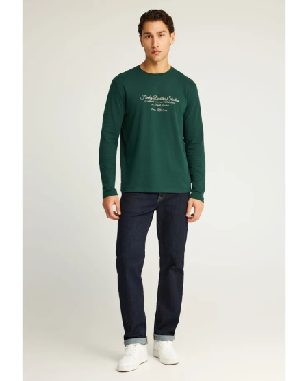 FUNKY BUDDHA Μακρυμάνικο T-shirt με Funky Buddha τύπωμα στο στήθος FBM012-004-07 PINE GREEN MEL