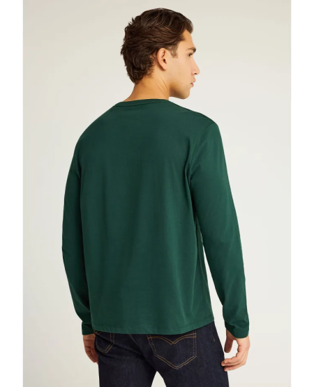 FUNKY BUDDHA Μακρυμάνικο T-shirt με Funky Buddha τύπωμα στο στήθος FBM012-004-07 PINE GREEN MEL