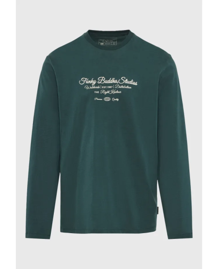 FUNKY BUDDHA Μακρυμάνικο T-shirt με Funky Buddha τύπωμα στο στήθος FBM012-004-07 PINE GREEN MEL