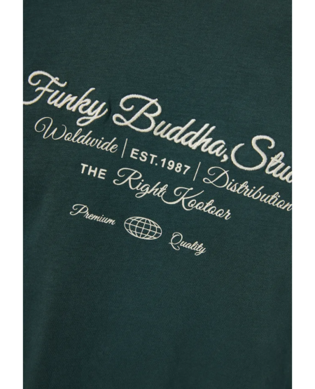 FUNKY BUDDHA Μακρυμάνικο T-shirt με Funky Buddha τύπωμα στο στήθος FBM012-004-07 PINE GREEN MEL