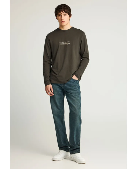 FUNKY BUDDHA Μακρυμάνικη μπλούζα με branded τύπωμα FBM012-003-07 FOREST NIGHT FW25/26