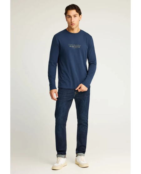 FUNKY BUDDHA Μακρυμάνικη μπλούζα με branded τύπωμα FBM012-003-07 NAVY FW25/26
