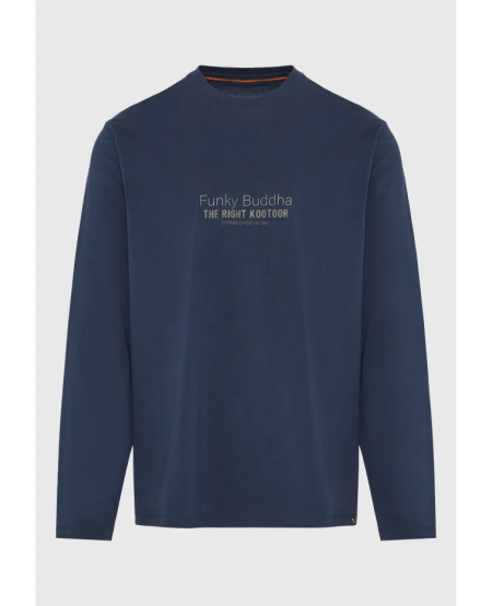 FUNKY BUDDHA Μακρυμάνικη μπλούζα με branded τύπωμα FBM012-003-07 NAVY FW25/26