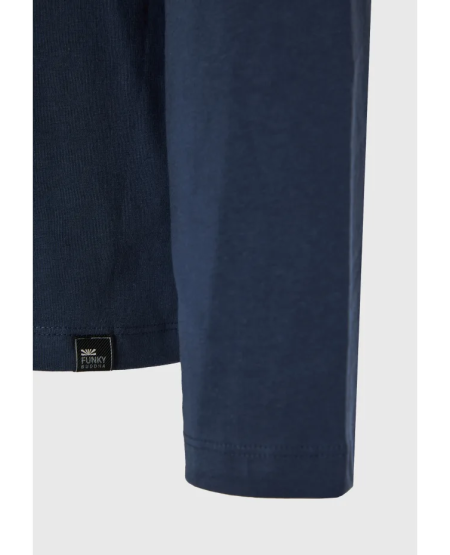 FUNKY BUDDHA Μακρυμάνικη μπλούζα με branded τύπωμα FBM012-003-07 NAVY FW25/26