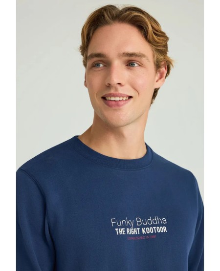FUNKY BUDDHA Ανδρικό φούτερ λαιμόκοψη με τυπωμένο logo FBM012-007-06 MIDNIGHT BLUE